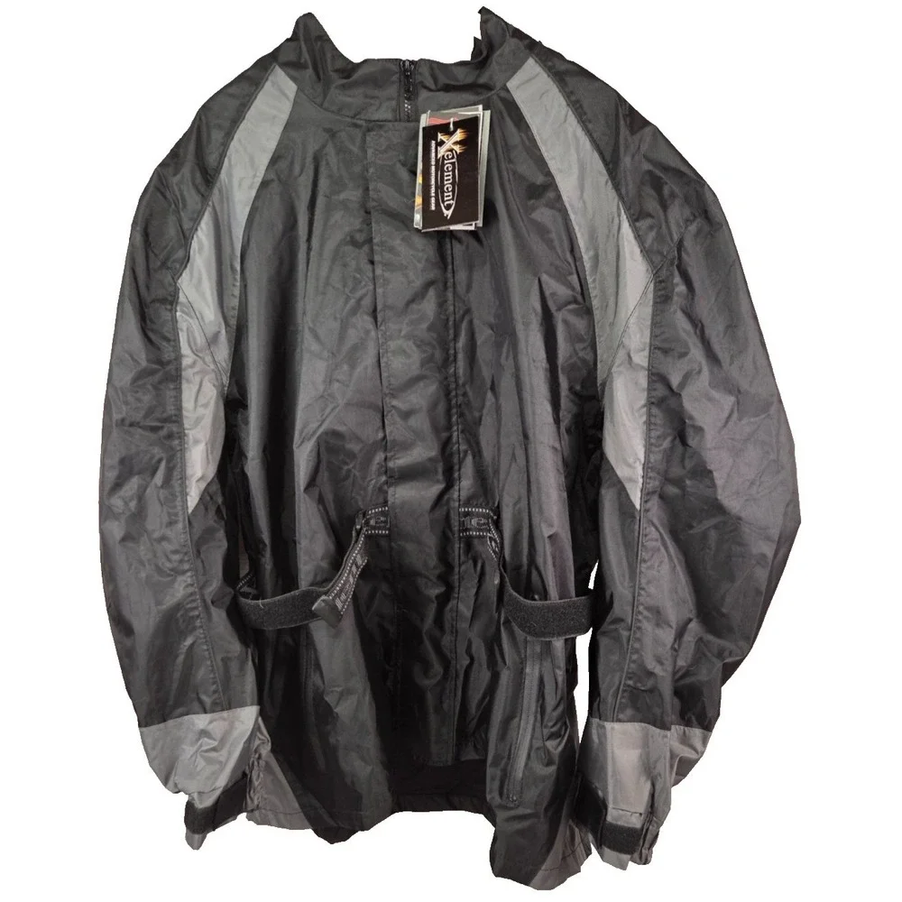 Xelement‎ Motorcycle Rain Jacket Mens XL Black Gray NWT Hooded Waterproof Gear